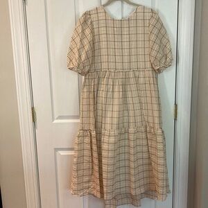 English Factory Puff Sleeve Tiered Midi Dress Size L